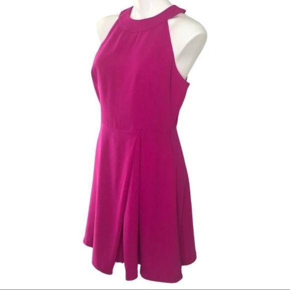 Adelyn Rae Mini Skater Dress, Pink Cage Back Sleeveless Halter Women's Large - Picture 7 of 14